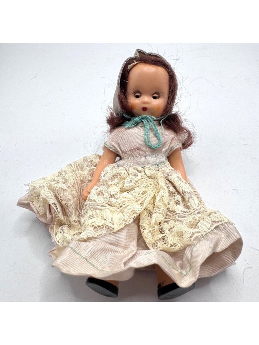 Vintage Story Book Doll 5" Hard Plastic With Lace Dress Sleep Eyes USA